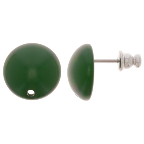 14 mm round resin earstuds - Dark green x2
