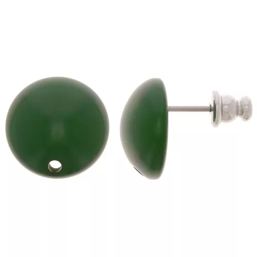 14 mm round resin earstuds - Dark green x2