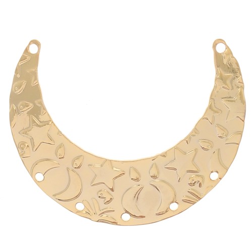 35x26mm Half moon spacer - star pattern - Fine Gold Plated x1