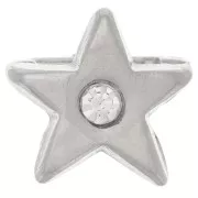 12x13mm Star Slider bead with rhinestones for 8mm laces - Rhodium - Crystal x1