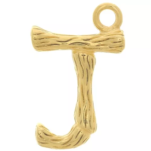 15x10mm Alphabet letter pendant bamboo effect - J - Fine Gold plated x1