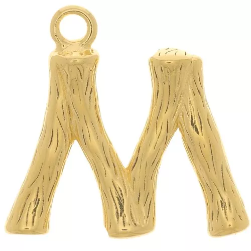 15x15.5mm Alphabet letter pendant bamboo effect - M - Fine Gold plated x1
