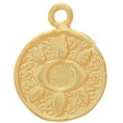 14mm Round pendant - eye pattern - Fine Gold Plated x1