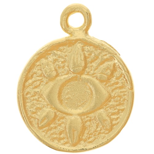 14mm Round pendant - eye pattern - Fine Gold Plated x1