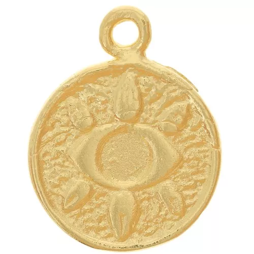 14mm Round pendant - eye pattern - Fine Gold Plated x1