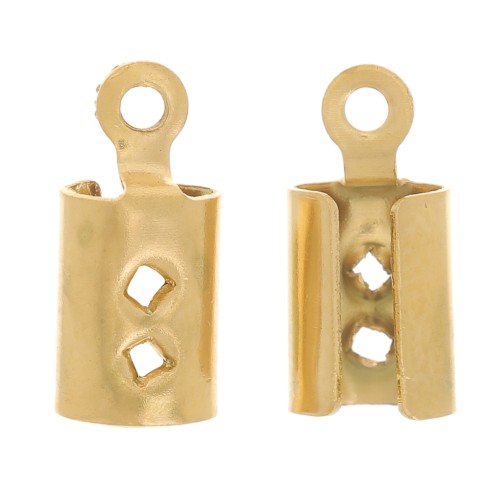 Flat lace crimp ends 3 mm - 304L gold-plated stainless steel x4