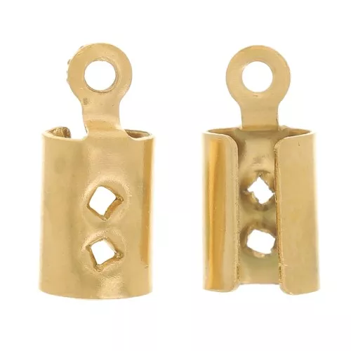 Flat lace crimp ends 3 mm - 304L gold-plated stainless steel x4