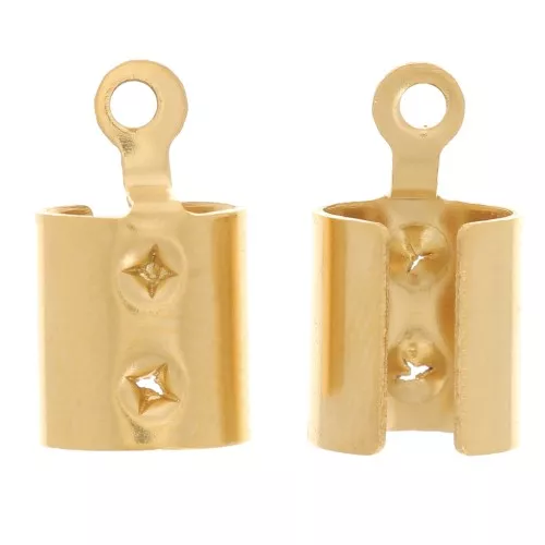 304 stainless steel 5mm cord crimp end caps - gold tone x4