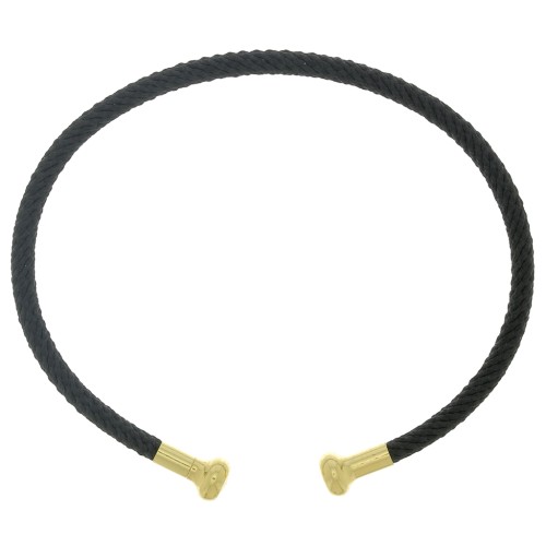 Twisted cord bracelet with unscrewable end - Black - Fine Gold plated x1