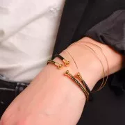 Twisted cord bracelet with unscrewable end - Black - Fine Gold plated x1