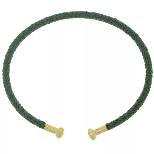 Twisted cord bracelet with unscrewable end - Dark Green - Fine Gold plated x1