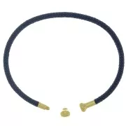 Twisted cord bracelet with unscrewable end - Dark Blue - Fine Gold plated x1