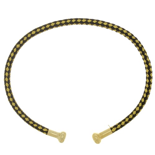 Twisted cord bracelet with unscrewable end - Black and Gold - Fine Gold plated x1