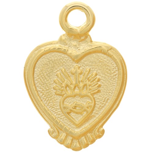 22x15mm Heart pendant - Ex-Voto heart pattern - Fine Gold plated x1
