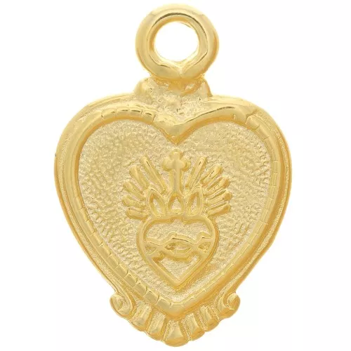 22x15mm Heart pendant - Ex-Voto heart pattern - Fine Gold plated x1