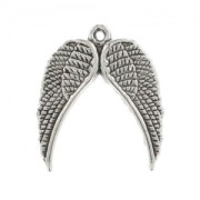 Angel wing charm 23mm Old Silver tone x1|raw }}