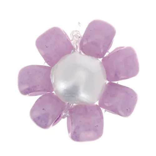 7mm Seed beads flower - daisy - Lilac - Pearly White x1