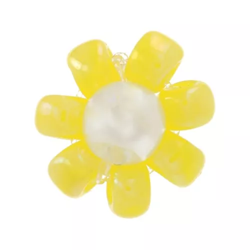 7mm Seed beads flower - daisy - Yellow - Pearly white x1