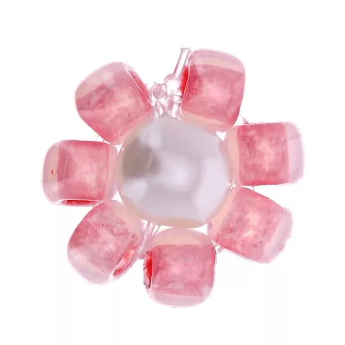 7mm Seed beads flower - daisy - Pink - Pearly white x1
