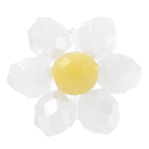 11mm Flower in faceted beads - Daisy - White - Yellow x1