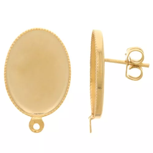 18x13mm Earstuds for flat back cabochon - Fine Gold Plated x2