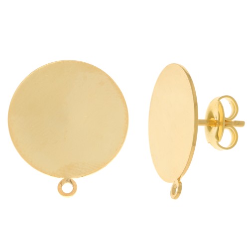 16 mm Disc Earstuds with ring - Fine gold plated x2