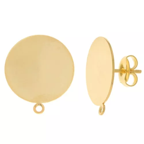 16 mm Disc Earstuds with ring - Fine gold plated x2