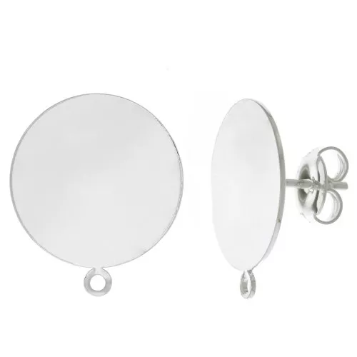16 mm Disc Earstuds with ring - Fine Silver plated x2