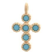 11x7mm Cross Charm with zirconium oxide - Turquoise - 3 Micron Gold Plated x1|raw }}