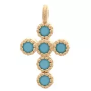 11x7mm Cross Charm with zirconium oxide - Turquoise - 3 Micron Gold Plated x1