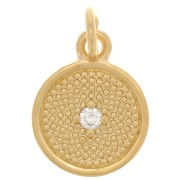 10mm Round Textured zirconium oxide Charm - Crystal - 3 Micron Gold Plated x1