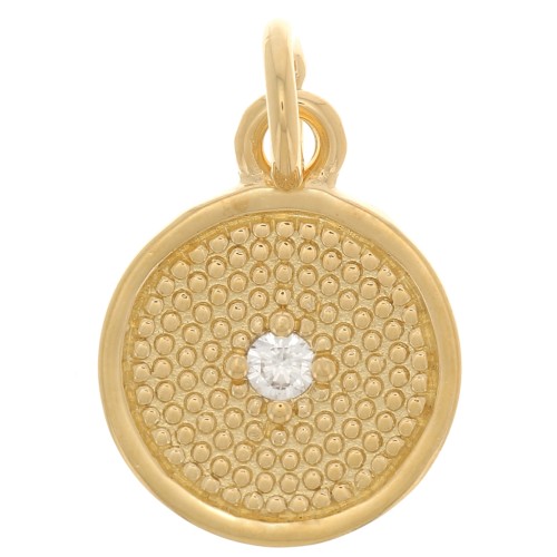 10mm Round Textured zirconium oxide Charm - Crystal - 3 Micron Gold Plated x1