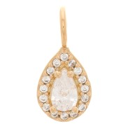 14x6mm drop Charm with zirconium oxide - Crystal - 3 micron gold plated x1