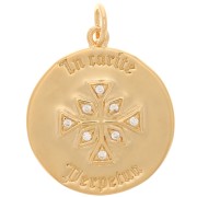 17mm Round pendant with zirconium oxide - cross pattern - Crystal - 3 micron gold plated x