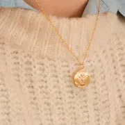 17mm Round pendant with zirconium oxide - cross pattern - Crystal - 3 micron gold plated x