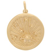 20mm Round pendant - planet and stars - 3 microns gold plated x1|raw }}