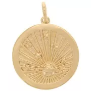 20mm Round pendant - planet and stars - 3 microns gold plated x1