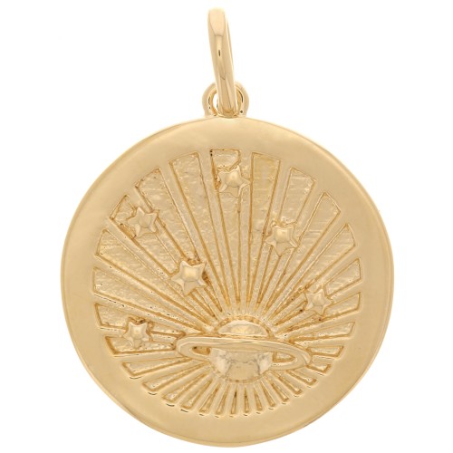 20mm Round pendant - planet and stars - 3 microns gold plated x1