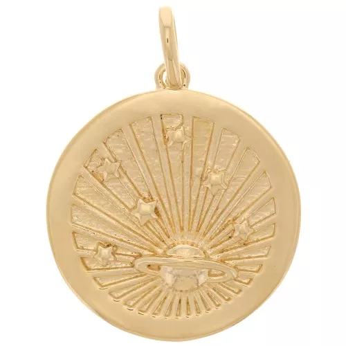 20mm Round pendant - planet and stars - 3 microns gold plated x1