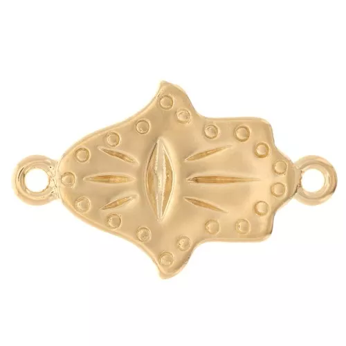 17x10mm Worked Hamsa hand spacer - 3 microns Gold plated x1