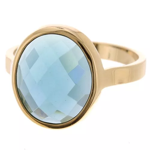 Oval ring with faceted glass cabochon - Size 50 - 3 microns Gold plated - Blue x1