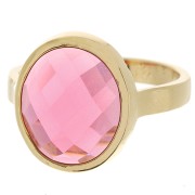 Oval ring with faceted glass cabochon - Size 56 - 3 microns Gold plated - Pink x1|raw }}
