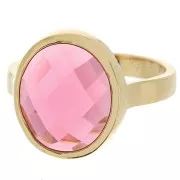 Oval ring with faceted glass cabochon - Size 56 - 3 microns Gold plated - Pink x1