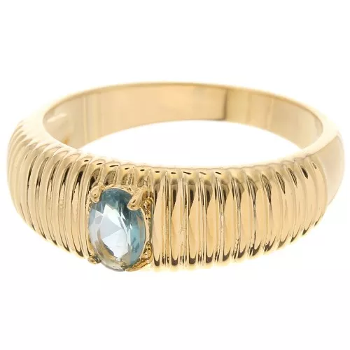 Ring with faceted glass stone - Size 58 - 3 microns Gold plated - Blue x1