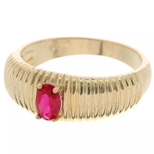 Striated ring with faceted glass stone Size 58 - 3 microns Gold plated - Red x1