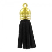 Pendant suede tassel 36mm Black/gold tone x1|raw }}