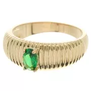 Striated Ring with Faceted Glass Stone - Size 54 - 3 Microns Gold Plated - Greenx1