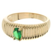 Striated Ring with Faceted Glass Stone - Size 56 - 3 Microns Gold Plated - Greenx1|raw }}