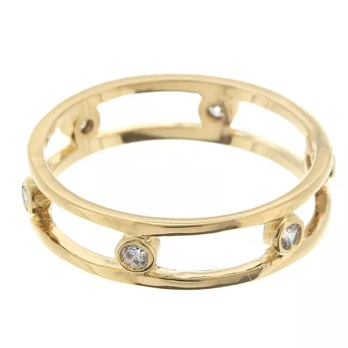 Double ring with zirconium oxide - Size 50 - 3 microns gold plated - Crystal x1
