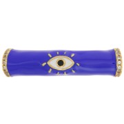 33x8mm Curved tube bead in epoxy resin & zirconium oxide eye pattern - Gold - Blue x1|raw }}